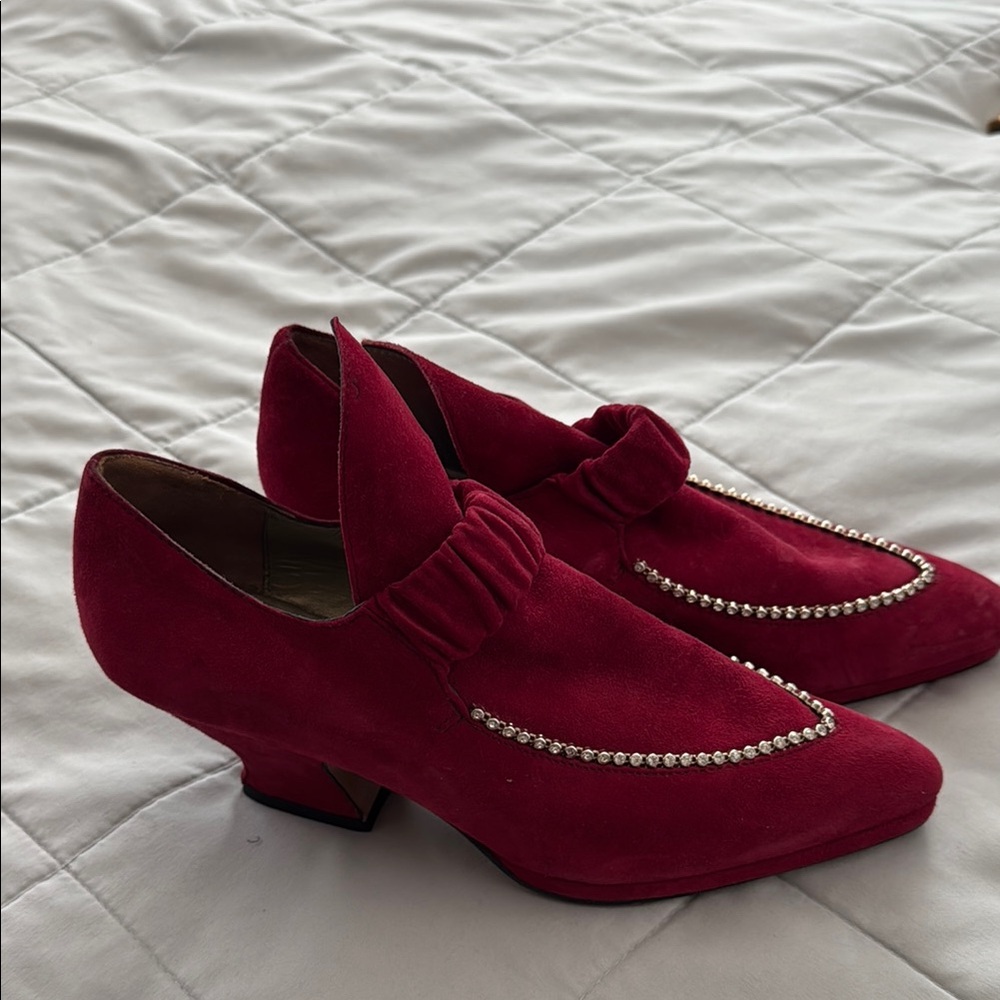 Red Heels with Rhinestone Embellishments and Kitten Heel